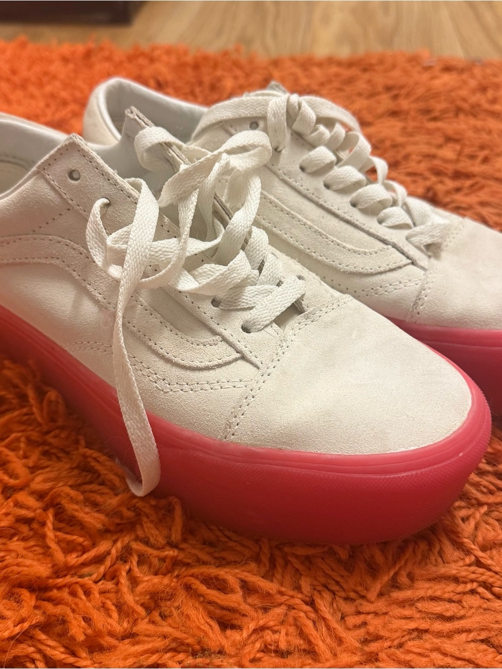 Vans White Suede Platform Sneakers with Pink Platform